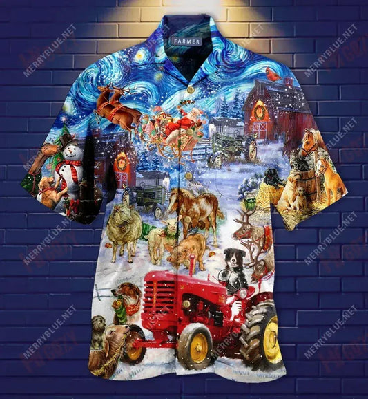 Farmers Night Before Christmas Short Hawaiian Shirt Vacation Aloha Shirt Best Hawaiian Shirts Hawaiian Shirts For Men, Hawaiian Shirt Gift, Christmas Gift