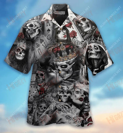 Love Is Blind Poker Skull Unisex Short Sleeve Shirt Vacation Hawaiian T Shirts Tactical Hawaiian Shirt Funny Hawaiian Shirts, Hawaiian Shirt Gift, Christmas Gift