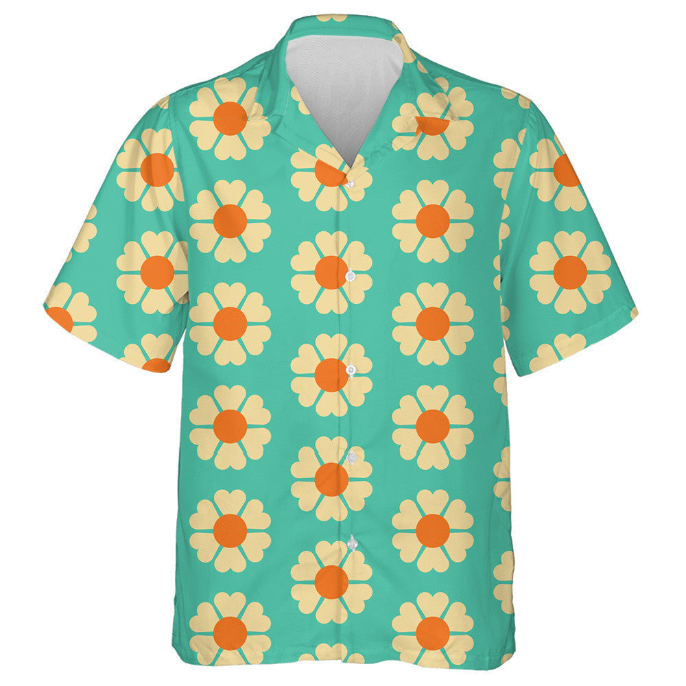 Retro Aesthetic Style Pattern With Flowers On Tuquoise Background Hawaiian Shirt, Hawaiian Shirt Gift, Christmas Gift