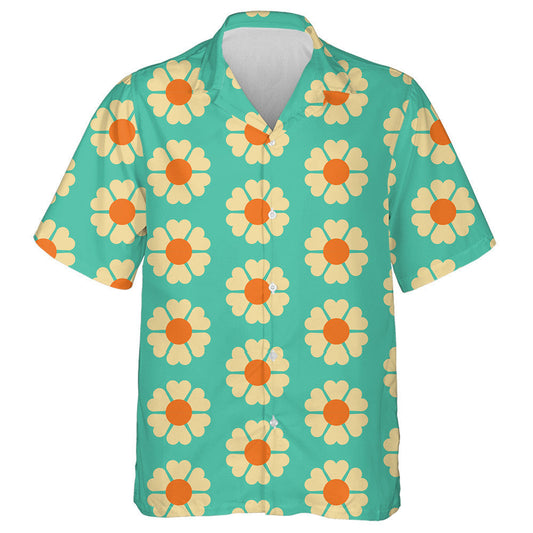 Retro Aesthetic Style Pattern With Flowers On Tuquoise Background Hawaiian Shirt, Hawaiian Shirt Gift, Christmas Gift
