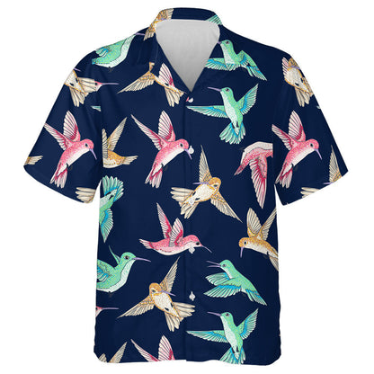 Colorful Flying Birds On Dark Blue Background Hawaiian Shirt, Hawaiian Shirt Gift, Christmas Gift