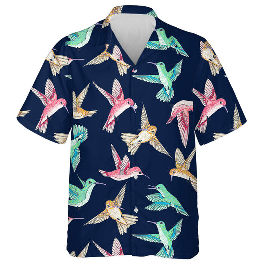 Colorful Flying Birds On Dark Blue Background Hawaiian Shirt, Hawaiian Shirt Gift, Christmas Gift