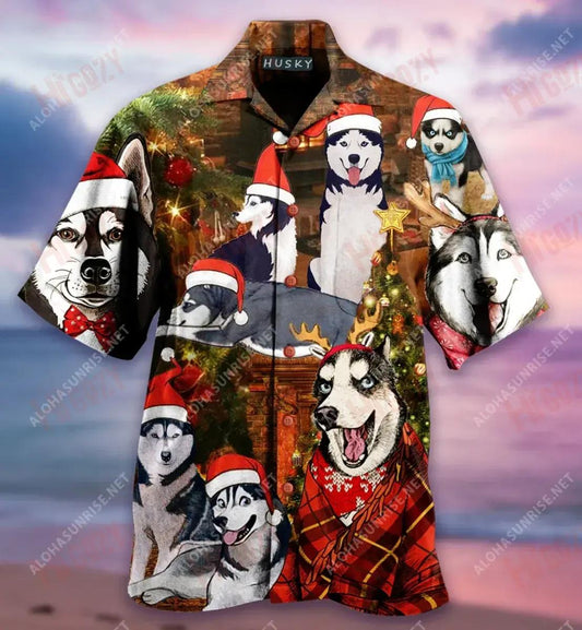 Christmas With Husky Short Hawaiian Shirt Hobbies Tropical Shirts Vintage Hawaiian Shirts Crazy Shirts Hawaii_Hawaiian Shirt Gift, Christmas Gift