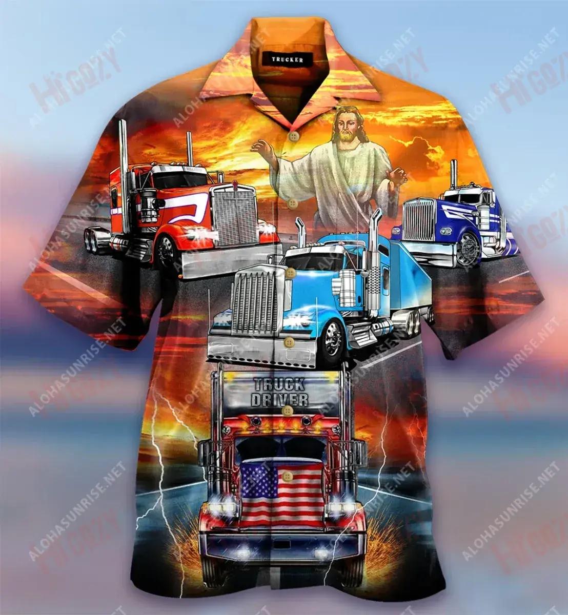 Jesus Blesses Truckers Short Hawaiian Shirt Vacation Hawaiian T Shirts Tactical Hawaiian Shirt Hawaiian Shirts For Women, Hawaiian Shirt Gift, Christmas Gift