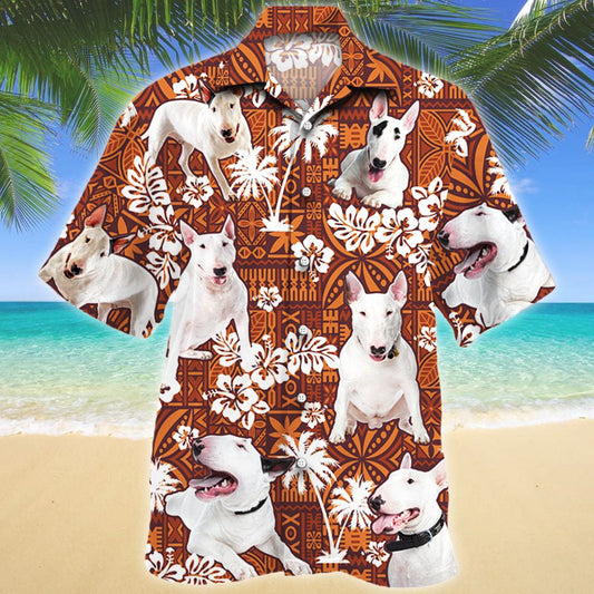 Lovely Pet Bull Terrier Dog Red Tribal Pattern Hawaiian Shirt, Hawaiian Shirt Gift, Christmas Gift