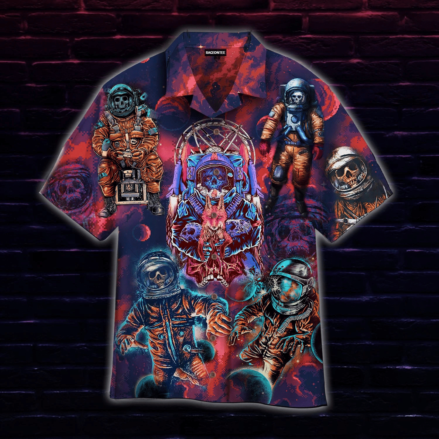 Halloween Spacemen Skull Red Dramatic Hawaiian Shirt, Hawaiian For Gift