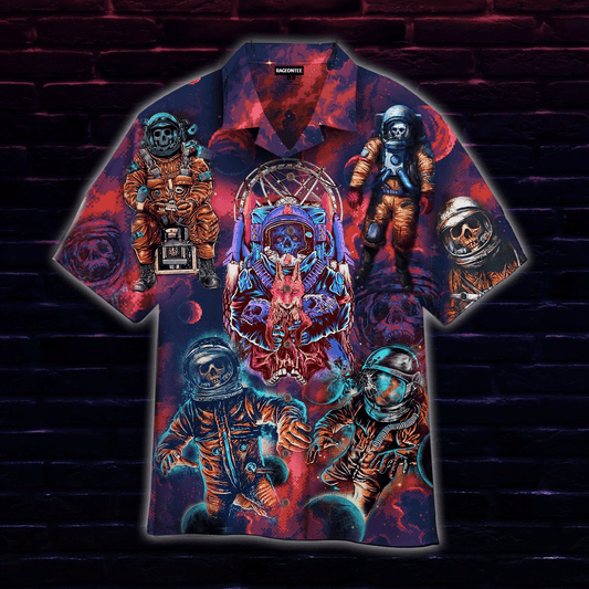 Halloween Spacemen Skull Red Dramatic Hawaiian Shirt, Hawaiian For Gift