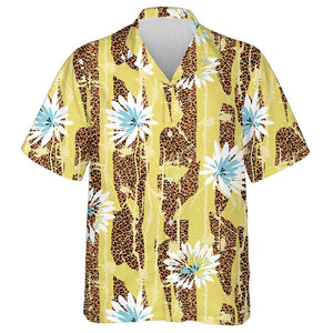 Wild African Leopard And Flower Texture Yellow Background Hawaiian Shirt, Hawaiian Shirt Gift, Christmas Gift