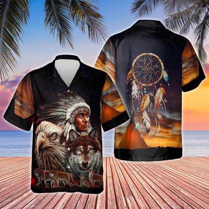 Native American Animals And Chief Design Hawaiian Shirt,Hawaiian Shirt Gift, Christmas Gift