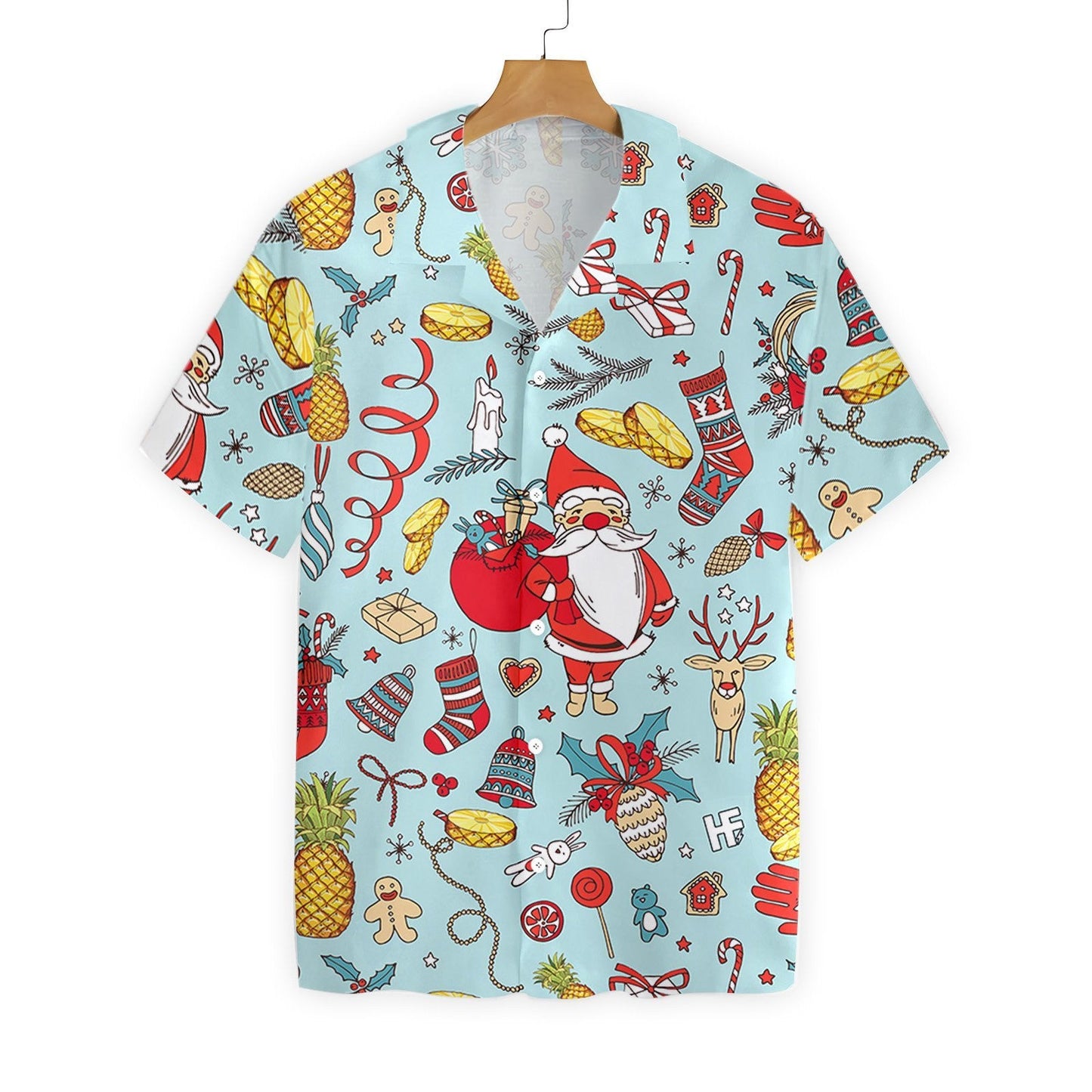Pineapple Santa Clau Pattern Cute Gifts Blue Theme Hawaiian Shirt, Hawaiian Shirt Gift, Christmas Gift