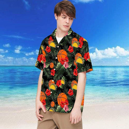 Basketball And Tacos Red Hibiscus Fantastic Hawaiian Shirt, Hawaiian For Gift