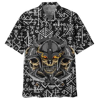 Black And Yellow Viking Ghost Pattern Hawaiian Shirt, Hawaiian For Gift