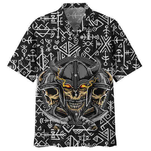 Black And Yellow Viking Ghost Pattern Hawaiian Shirt, Hawaiian For Gift