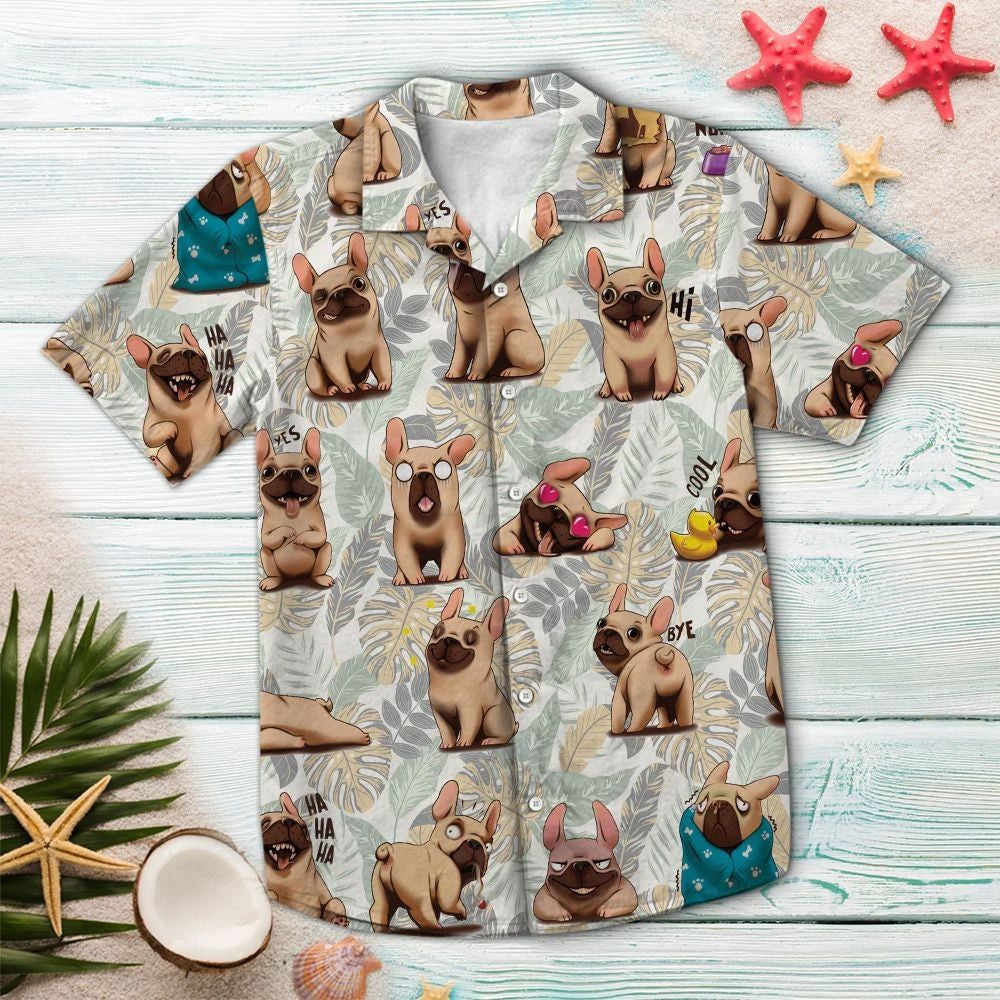 Cartoon French Bulldog Life When Home Alone Pattern Hawaiian Shirt, Hawaiian Shirt Gift, Christmas Gift