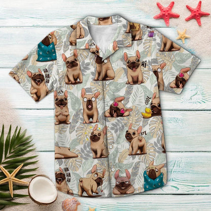 Cartoon French Bulldog Life When Home Alone Pattern Hawaiian Shirt, Hawaiian Shirt Gift, Christmas Gift