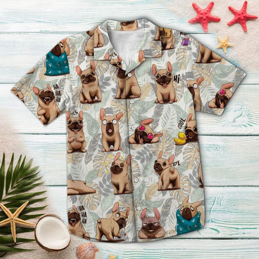 Cartoon French Bulldog Life When Home Alone Pattern Hawaiian Shirt, Hawaiian Shirt Gift, Christmas Gift
