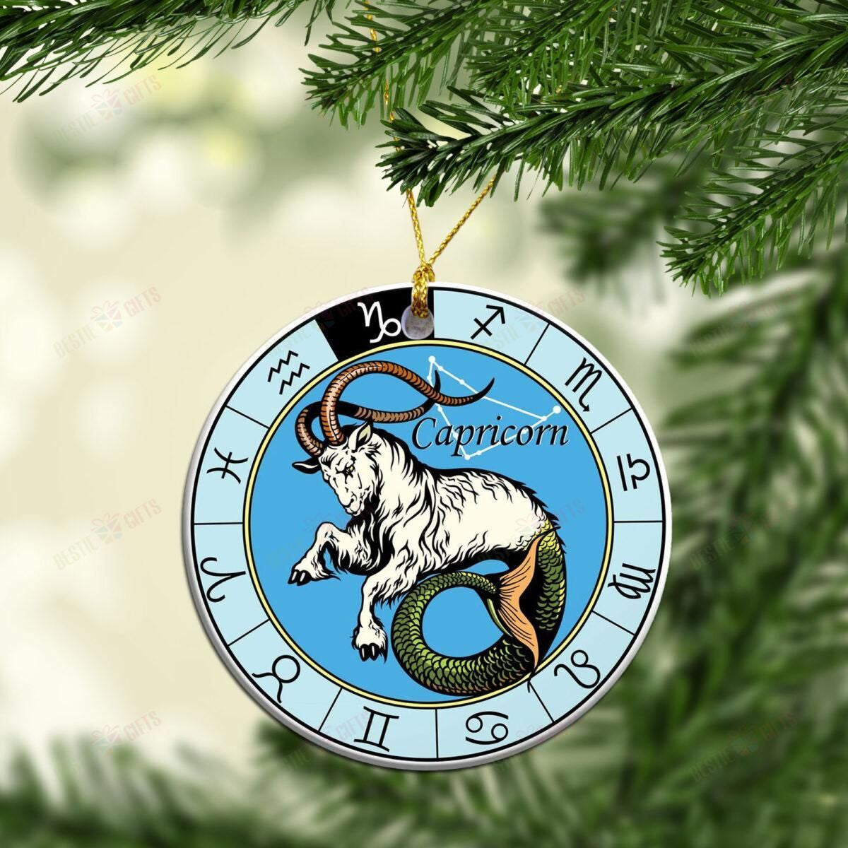 Capricorn Round Ceramic Ornament, Happy Christmas Ornament, Christmas Gift, Christmas Decoration