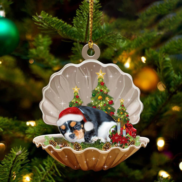 Cute Cavalier King Charles Spaniel Sleeping in Pearl Dog Christmas Ornament Flat Acrylic-2