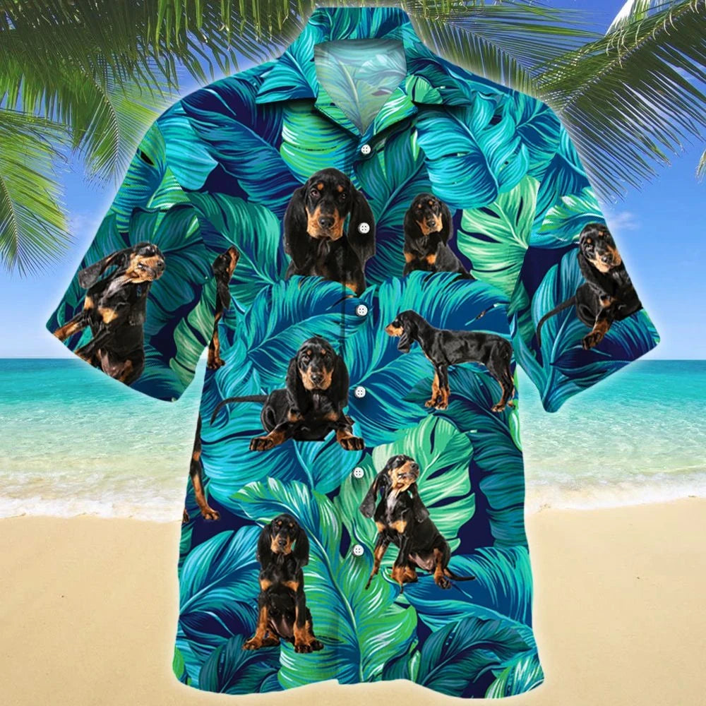 Lush Forest Black And Tan Coonhound Dog Lovers Hawaiian Shirt, Hawaiian Shirt Gift, Christmas Gift