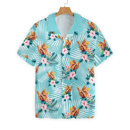 Cat Aloha On Light Sky Blue Design Hawaiian Shirt, Hawaiian Shirt Gift, Christmas Gift