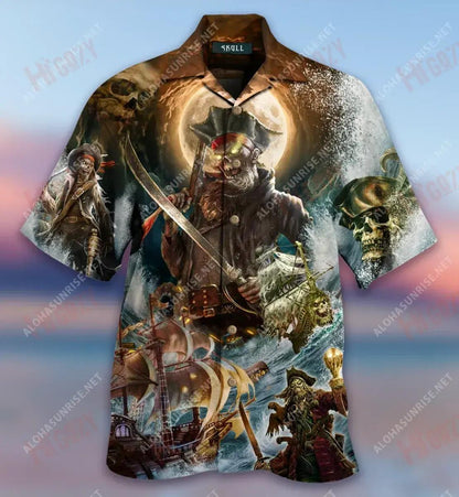 Be Scared As Full Moon Rises - I Am Skull Pirate Short Hawaiian Shirt Summer Aloha Shirt Vintage Hawaiian Shirts Funny Hawaiian Shirts,Hawaiian Shirt Gift, Christmas Gift
