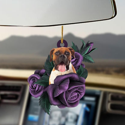 Boxer purple rose two sides ornament, Christmas Ornament Gift, Christmas Gift, Christmas Decoration