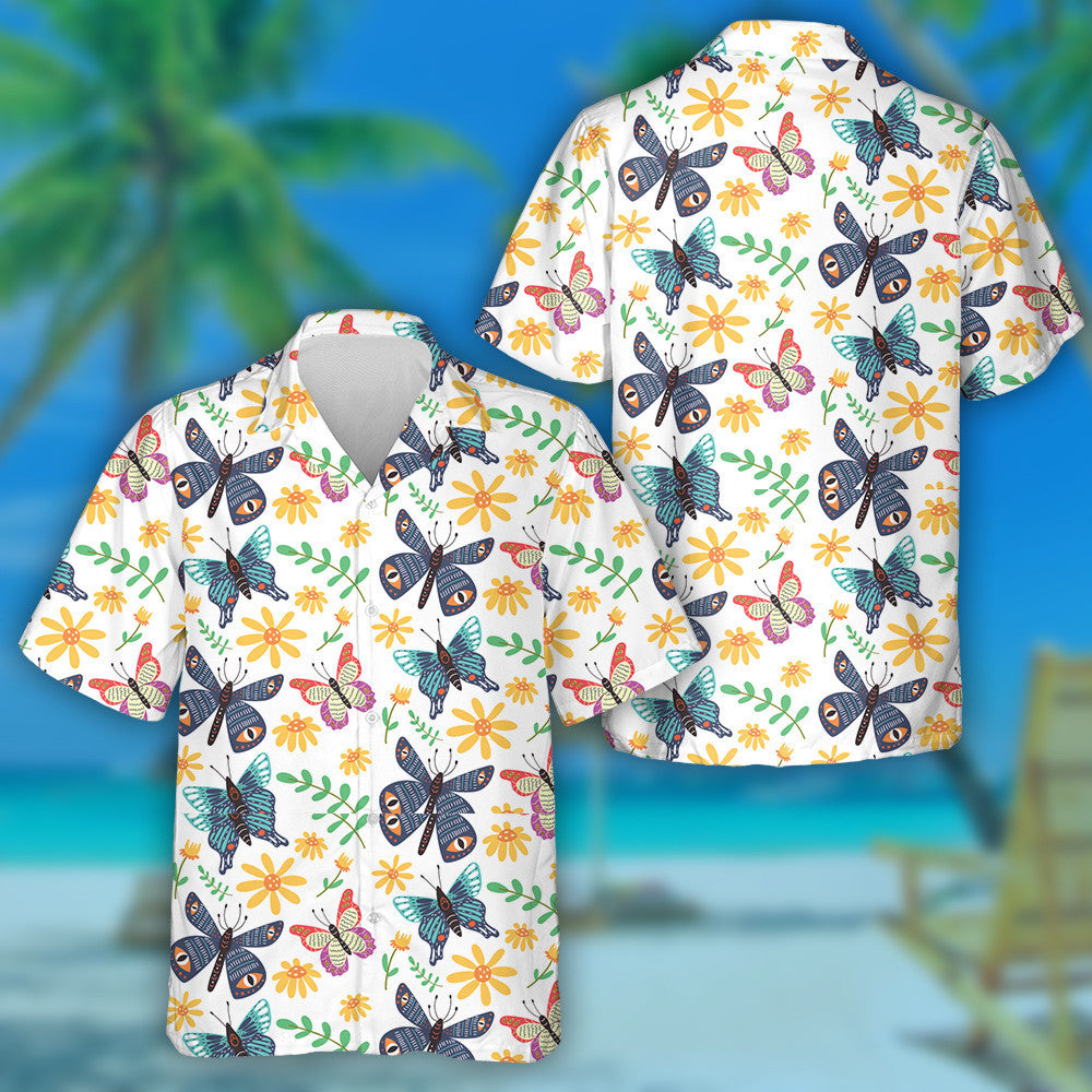 Theme Bright Butterflies And Wild Flowers Hawaiian Shirt,Hawaiian Shirt Gift, Christmas Gift