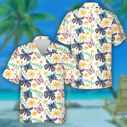 Theme Bright Butterflies And Wild Flowers Hawaiian Shirt,Hawaiian Shirt Gift, Christmas Gift