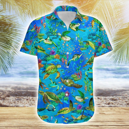 Lime Turtle Watercolor Design Hawaiian Shirt, Hawaiian For Gift