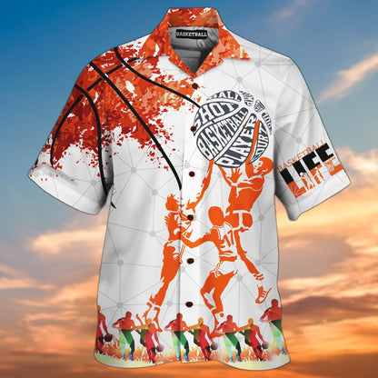 Playing Basketball On White Crazy Ornamental Hawaiian Shirt And Shorts, Hawaiian Shirt Gift, Christmas Gift