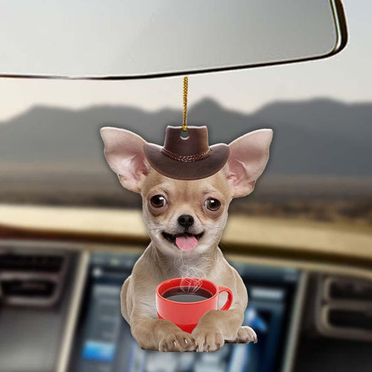 CHIHUAHUA AND COFFEE -SLIDED MICA ORNAMENT, Happy Christmas Ornament, Christmas Gift, Christmas Decoration