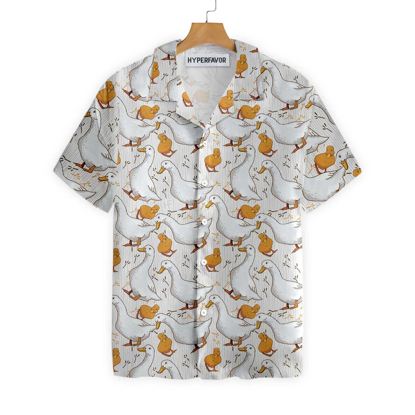 Cartoon Duck Yellow And White Design Hawaiian Shirt, Hawaiian For Gift