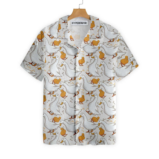 Cartoon Duck Yellow And White Design Hawaiian Shirt, Hawaiian For Gift