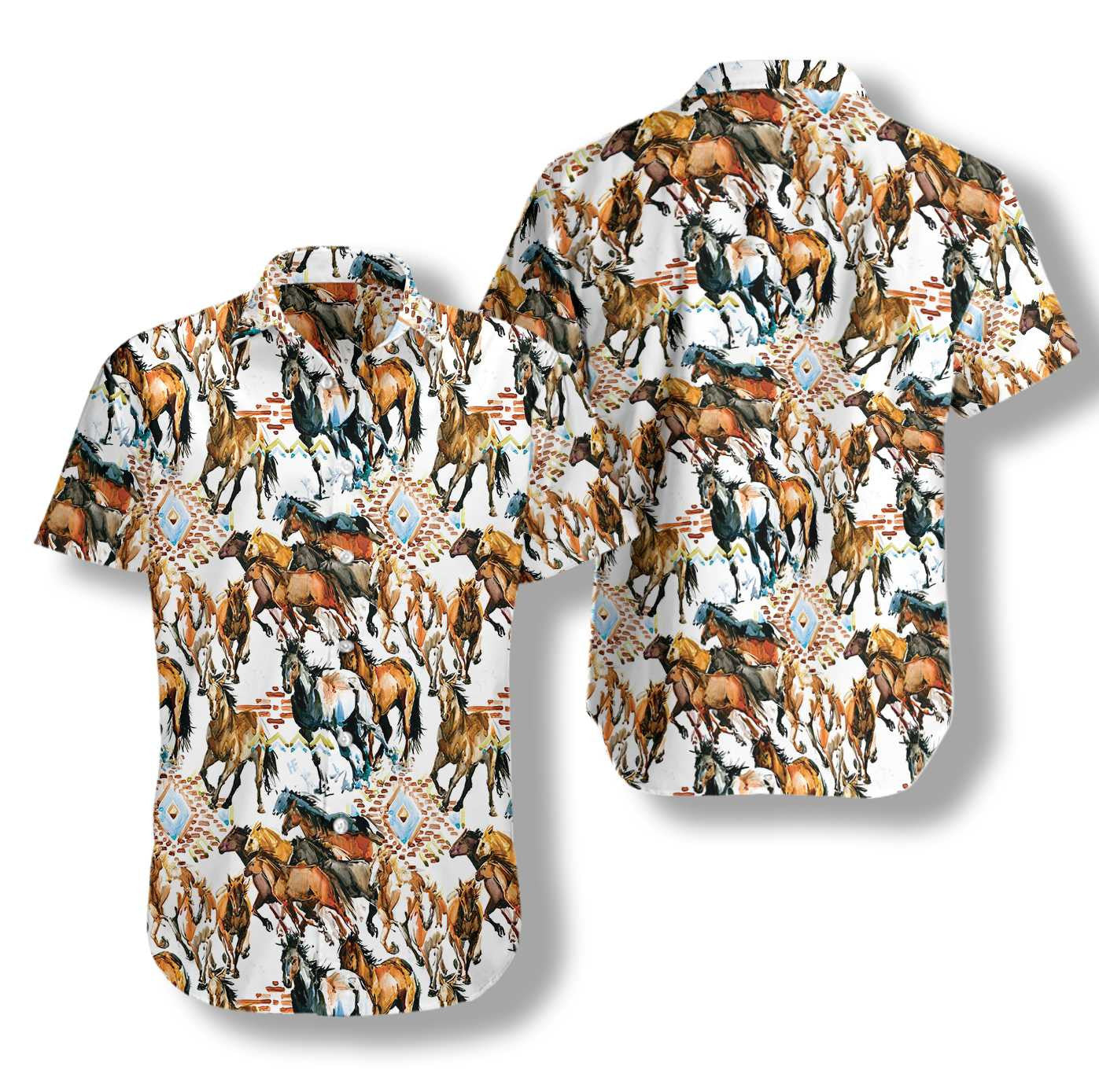 Cool Running Wild Horse With Tribal Texture Hawaiian Shirt, Hawaiian Shirt Gift, Christmas Gift