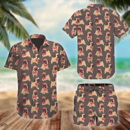 Cute Pug Dog On Grey Background Design Hawaiian Shirt, Hawaiian Shirt Gift, Christmas Gift