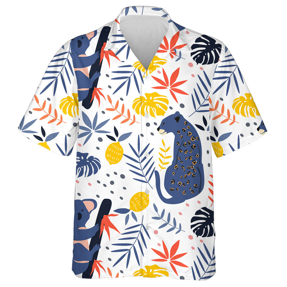 Wild Animals Leopard With Koala And Palm Leaves Hawaiian Shirt, Hawaiian Shirt Gift, Christmas Gift