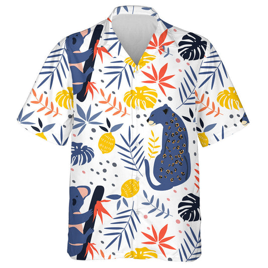 Wild Animals Leopard With Koala And Palm Leaves Hawaiian Shirt, Hawaiian Shirt Gift, Christmas Gift