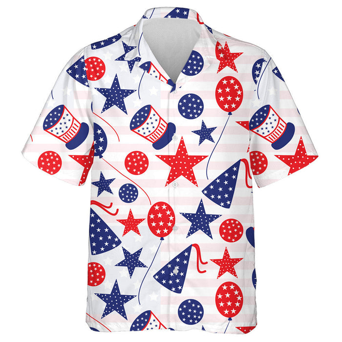 Various Shape Of Amrican Flag Icons On Blurred Background Hawaiian Shirt, Hawaiian Shirt Gift, Christmas Gift