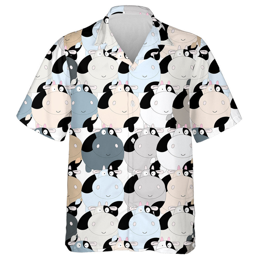 Cute Cow Blue Grey Pastel Cartoon Background Hawaiian Shirt, Hawaiian Shirt Gift, Christmas Gift