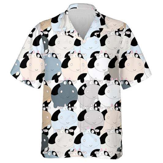 Cute Cow Blue Grey Pastel Cartoon Background Hawaiian Shirt, Hawaiian Shirt Gift, Christmas Gift