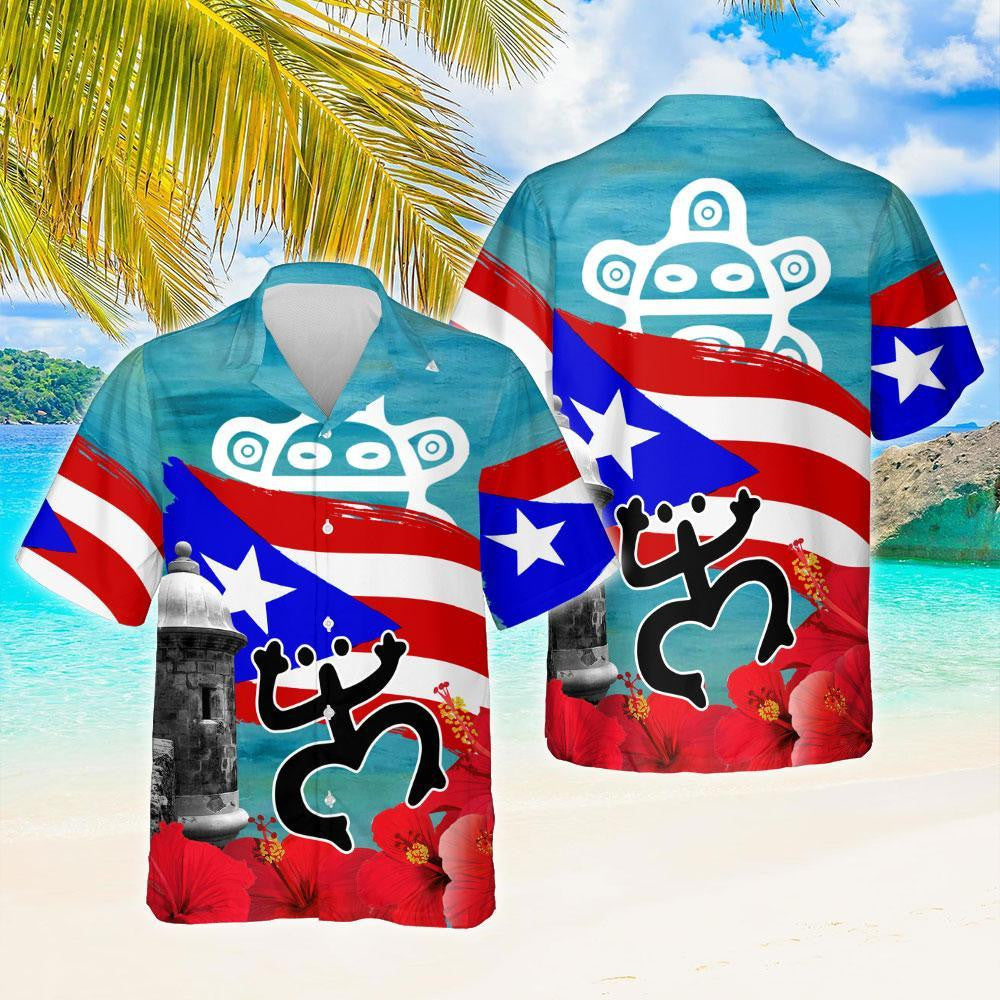Crimson And Teal Proud Puerto Rican Design Hawaiian Shirt, Hawaiian Shirt Gift, Christmas Gift