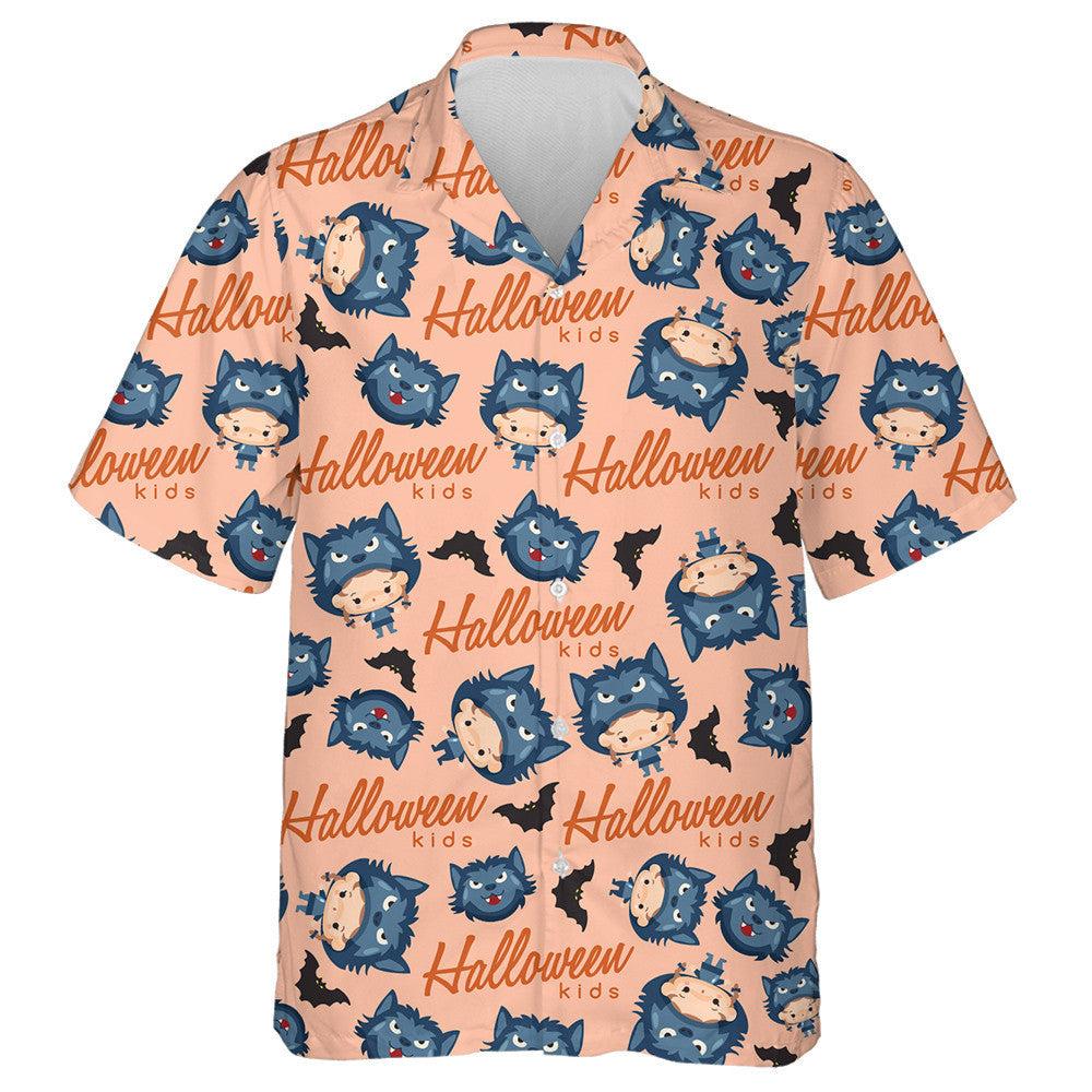Boy And Girl Wearing Halloween Fancy Wolf Hat Hawaiian Shirt, Hawaiian Shirt Gift, Christmas Gift