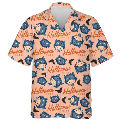 Boy And Girl Wearing Halloween Fancy Wolf Hat Hawaiian Shirt, Hawaiian Shirt Gift, Christmas Gift