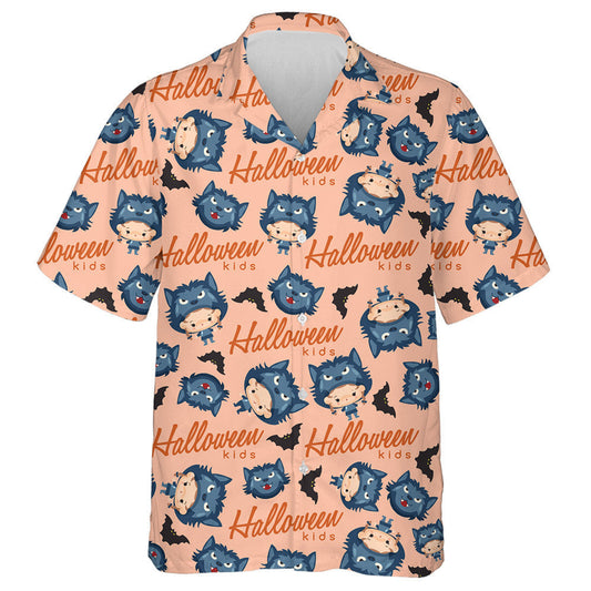 Boy And Girl Wearing Halloween Fancy Wolf Hat Hawaiian Shirt, Hawaiian Shirt Gift, Christmas Gift