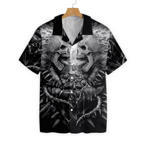 Black And White Flaming Skull Lava Pattern Hawaiian Shirt, Hawaiian Shirt Gift, Christmas Gift