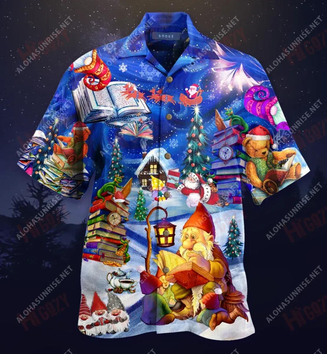 Reading Book On Christmas Short Hawaiian Shirt Summer Hawaiian T Shirts Hawaiian Crazy Shirts Crazy Shirts Hawaii, Hawaiian Shirt Gift, Christmas Gift