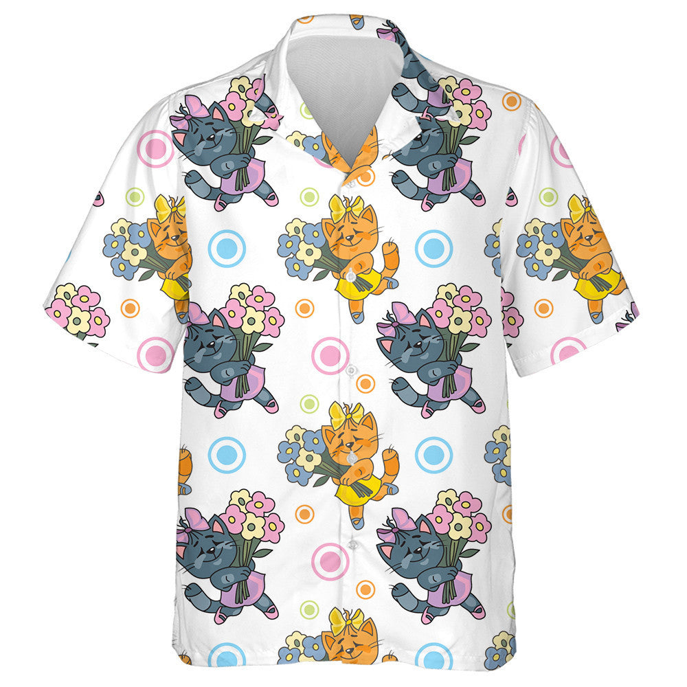 Lady Cat Is Holding A Bouquet In Happy Day Hawaiian Shirt, Hawaiian Shirt Gift, Christmas Gift