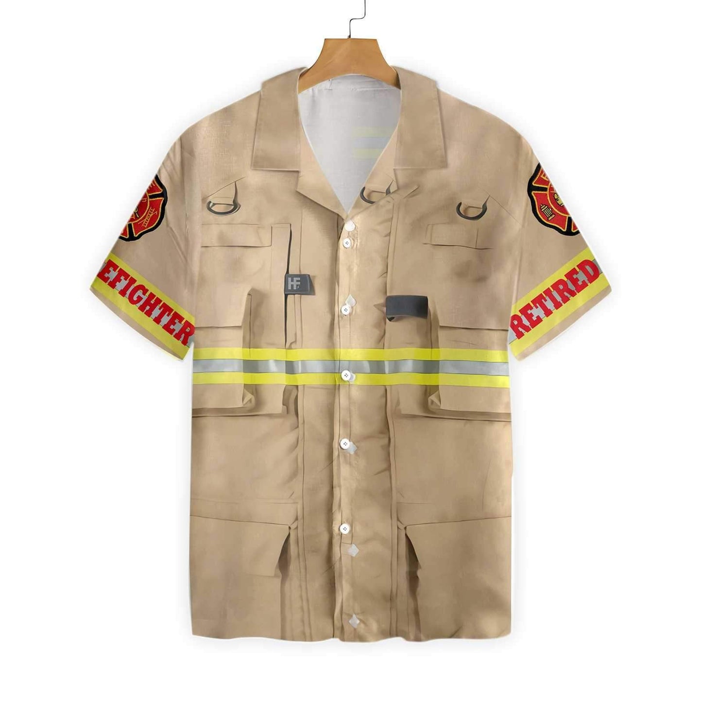 Proud Retired Firefighter On Tan Design Hawaiian Shirt,Hawaiian Shirt Gift, Christmas Gift