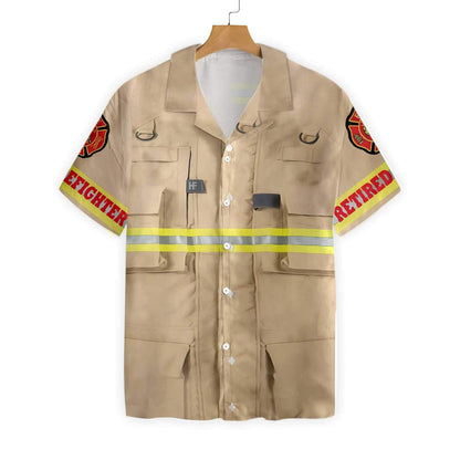 Proud Retired Firefighter On Tan Design Hawaiian Shirt,Hawaiian Shirt Gift, Christmas Gift