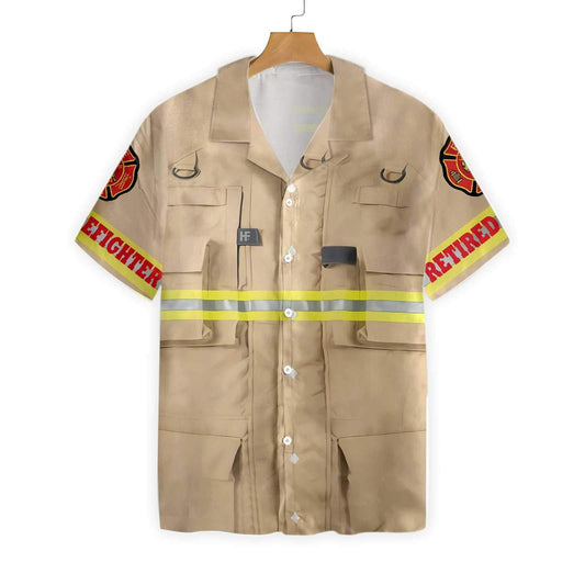 Proud Retired Firefighter On Tan Design Hawaiian Shirt,Hawaiian Shirt Gift, Christmas Gift